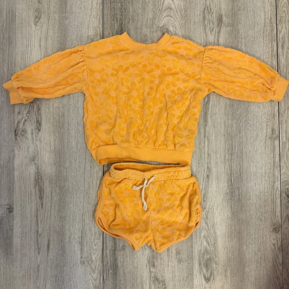 Orange Textured  flower Toddler Outfit